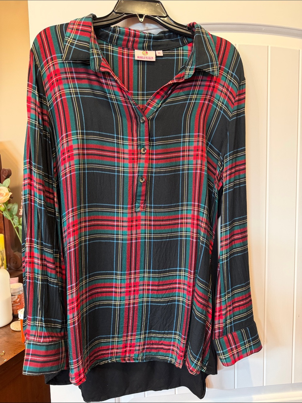 Marley Lilly Black and Red Plaid Button-Front Women's Shirt